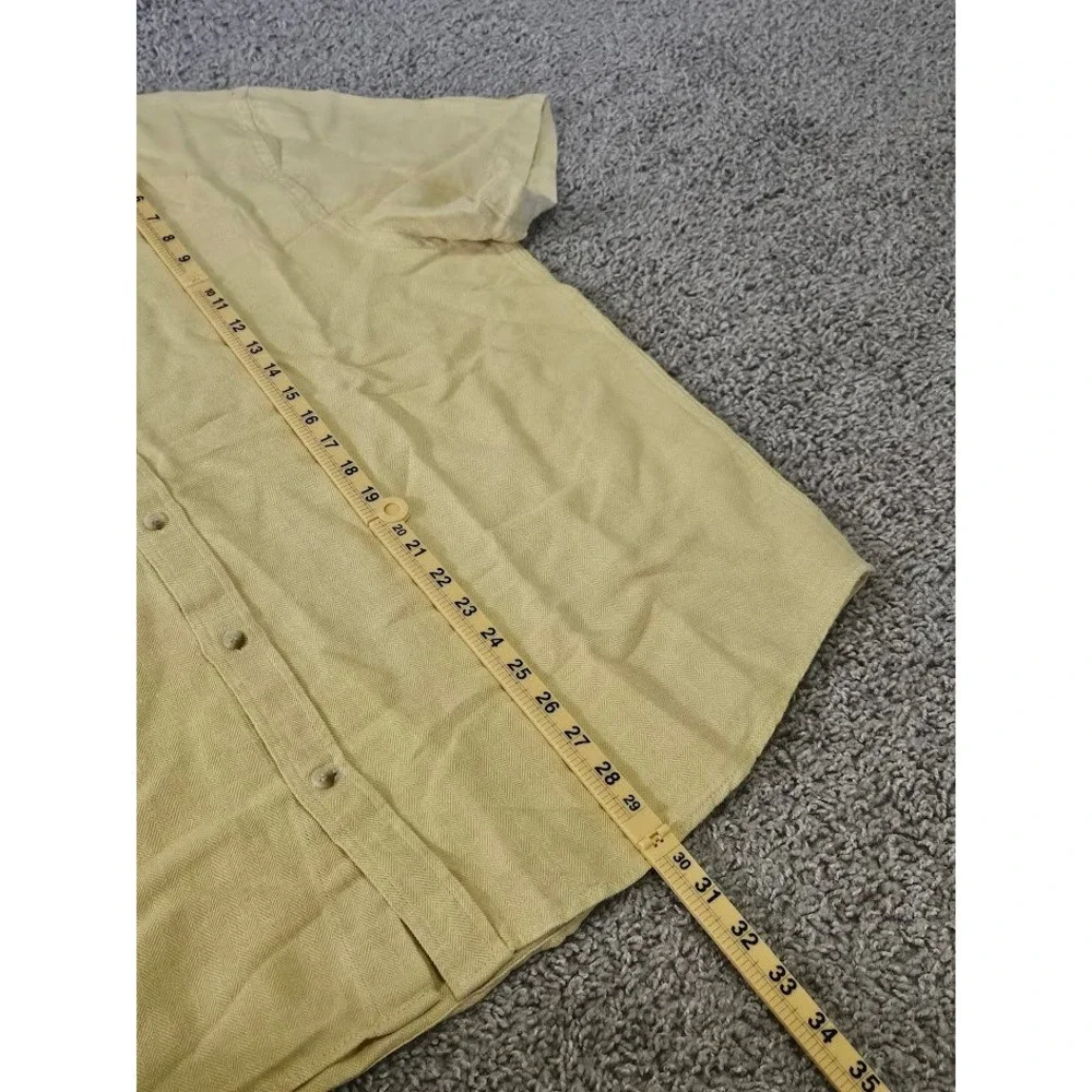 Banana Republic Slim Fit Linen Cotton Shirt Men XL Yellow Short Sleeve Button Up